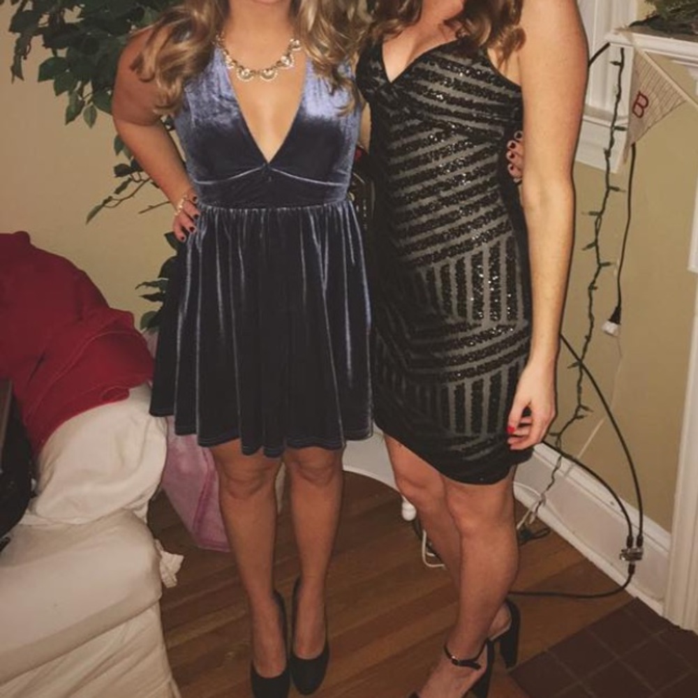UO Deep V Velevt Dress